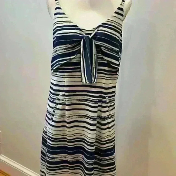 CAbi "Knot" White/Blue Striped Nautical sun/slip/tank Dress detail Size M - Picture 12 of 14